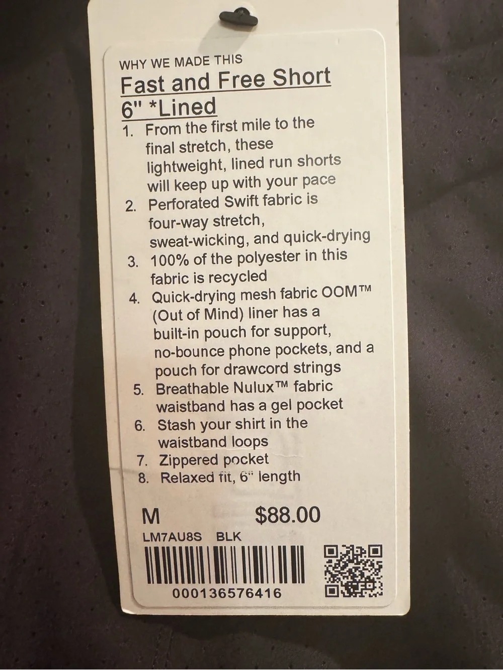 NWT Men’s Lululemon Fast and Free 6” Lined Short